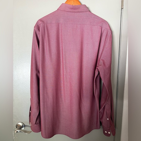 WOOL & PRINCE Men’s XL Merino Wool Button Down Shirt in Burgundy Oxford slim fit - Picture 2 of 16